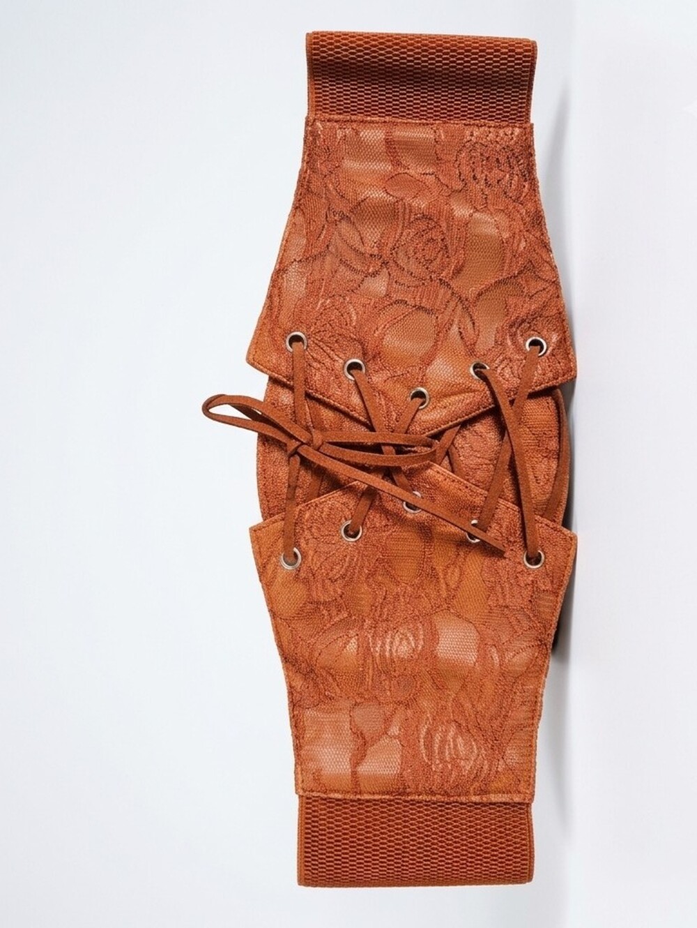 Burnt Orange Floral Lace Corset Belt Elastic Cinch Renaissance Fairycore Boho